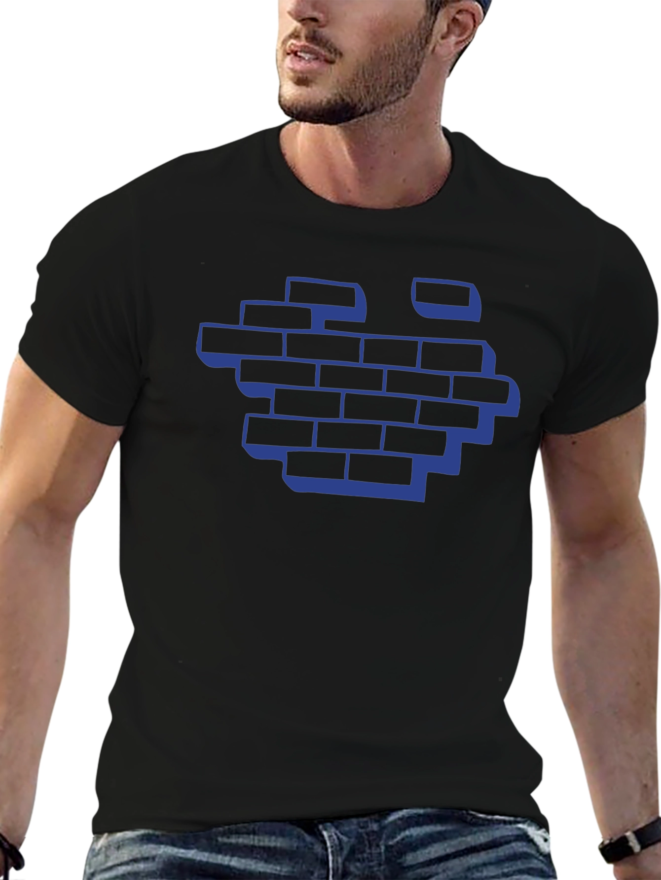 Blue Brick Wall Graphic Tee - Modern Streetwear