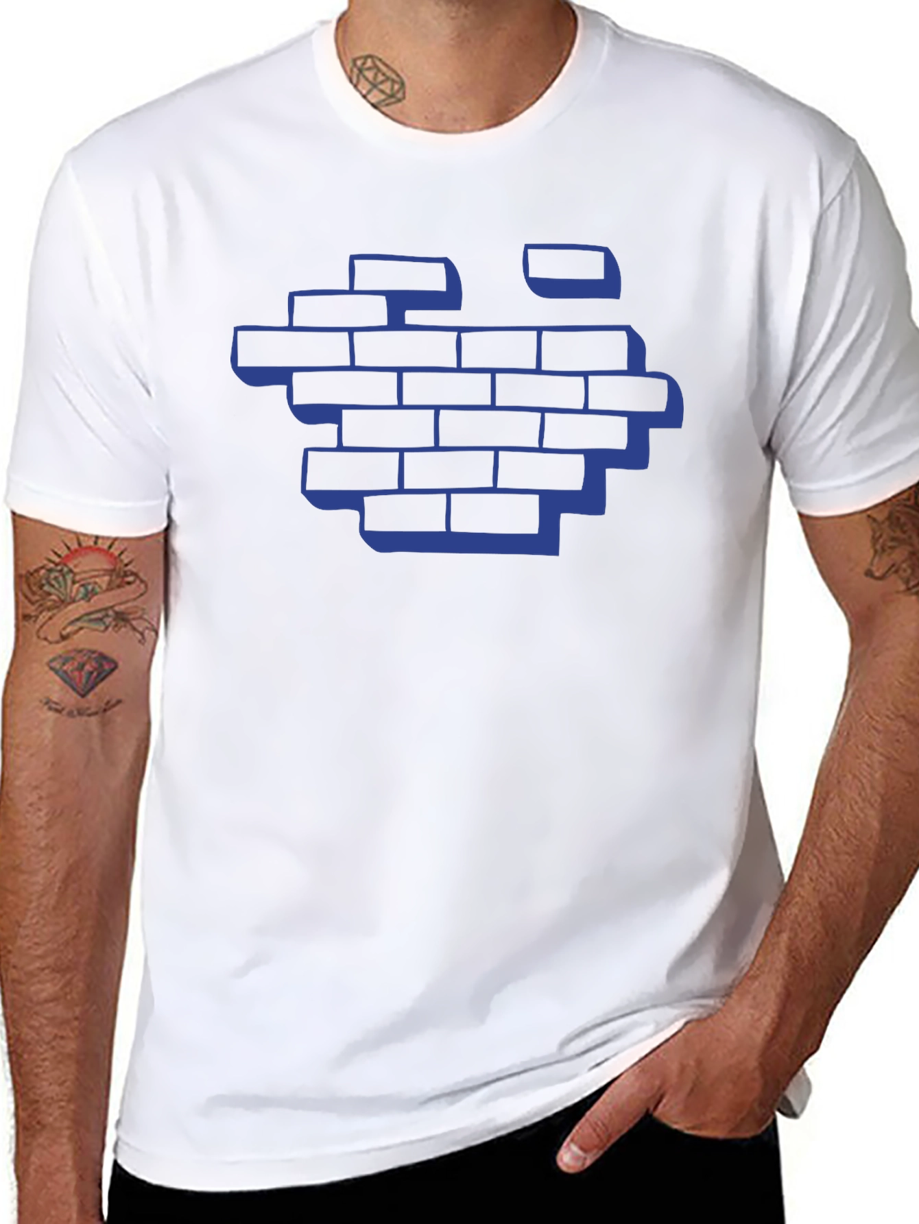 Blue Brick Wall Graphic Tee - Modern Streetwear