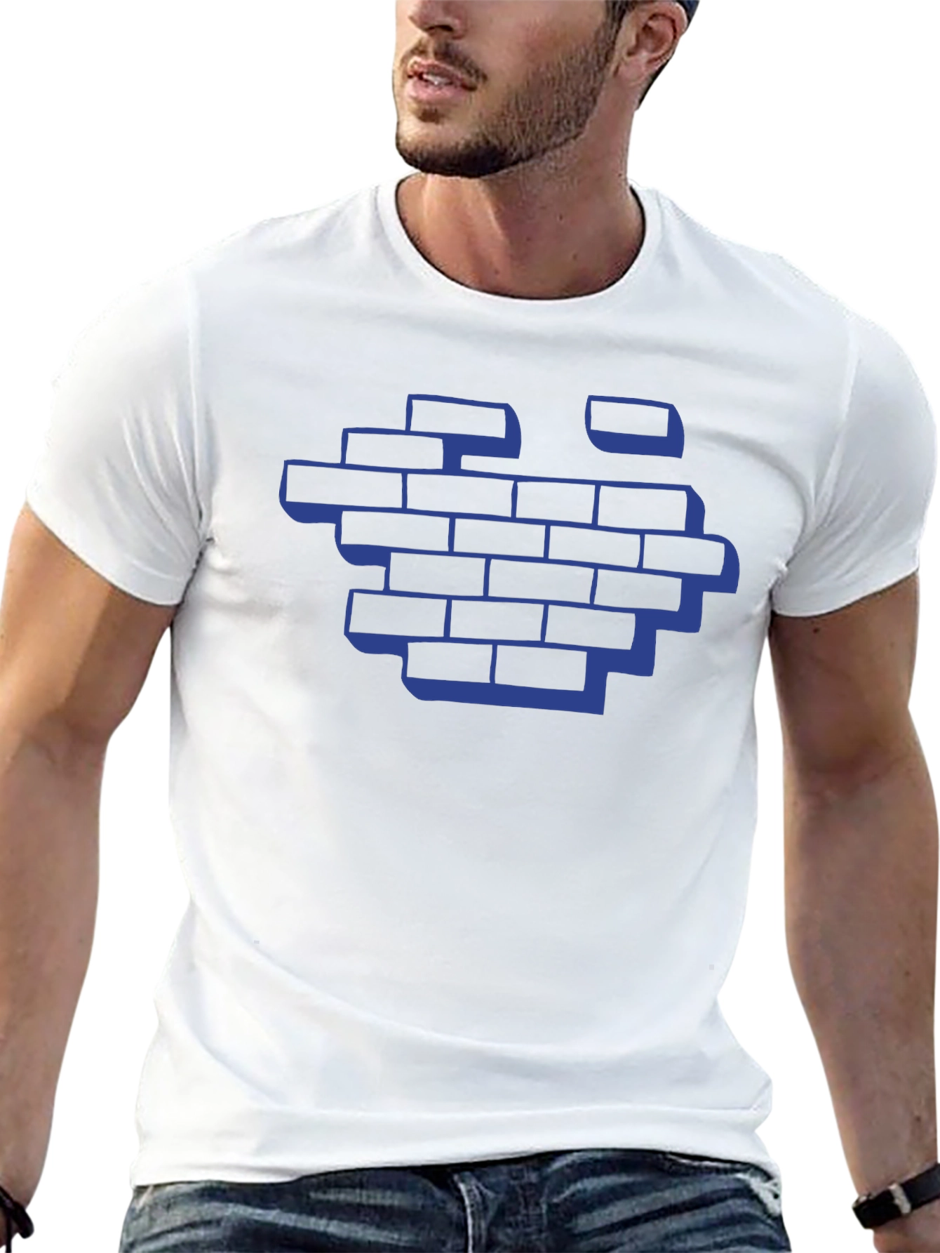 Blue Brick Wall Graphic Tee - Modern Streetwear