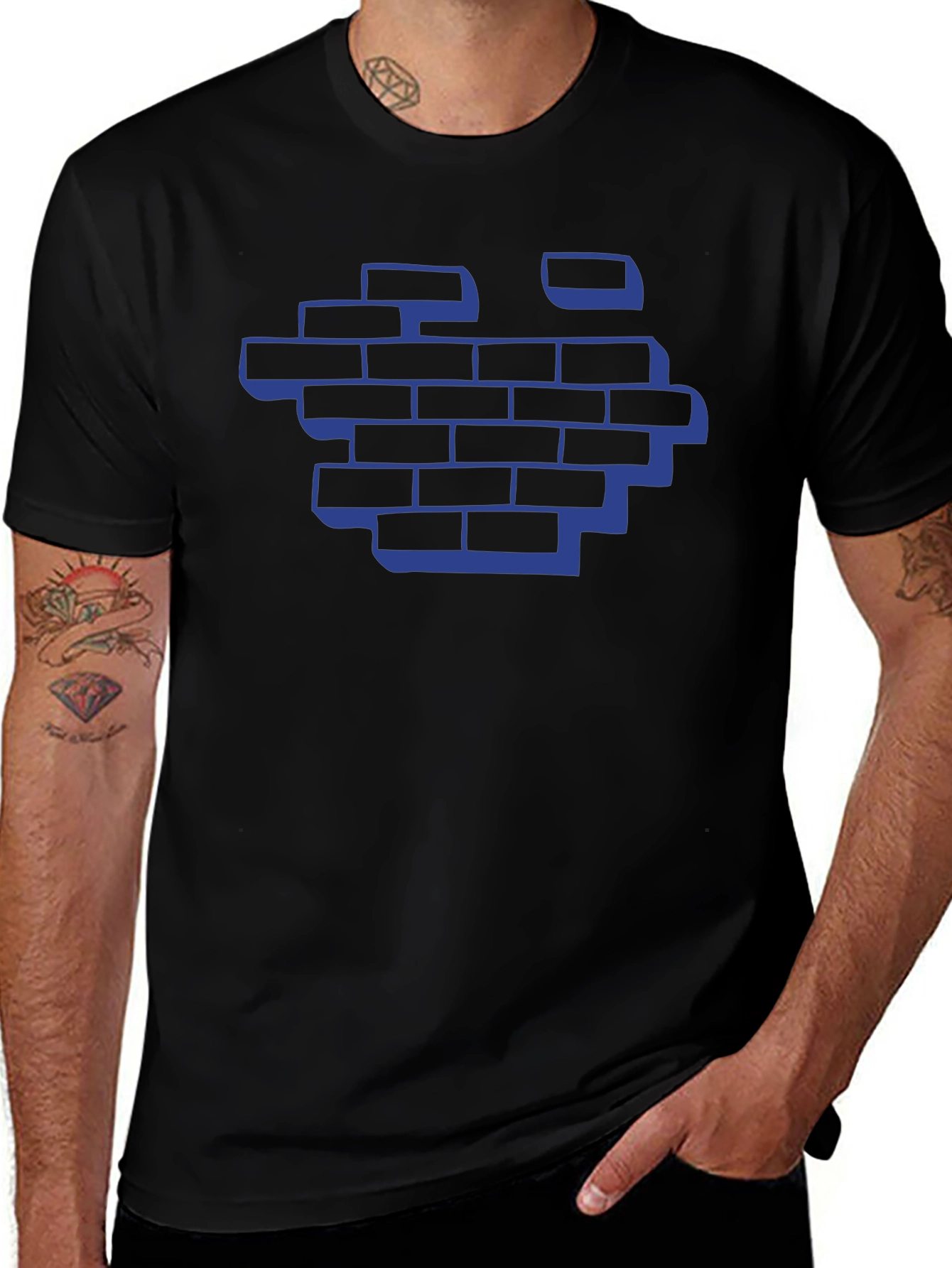Blue Brick Wall Graphic Tee - Modern Streetwear
