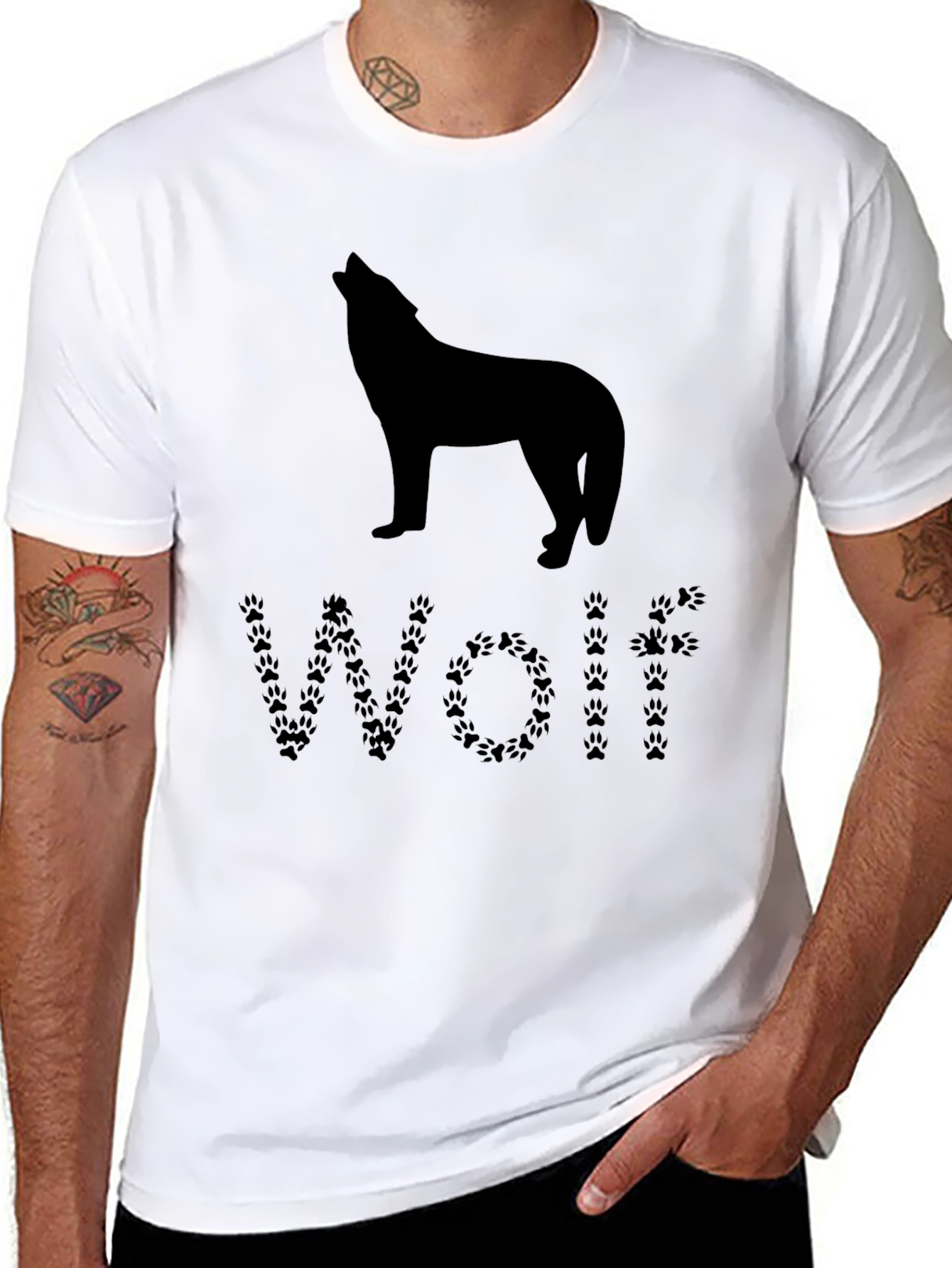 Wolf Silhouette T-Shirt - Animal Paw Print Design