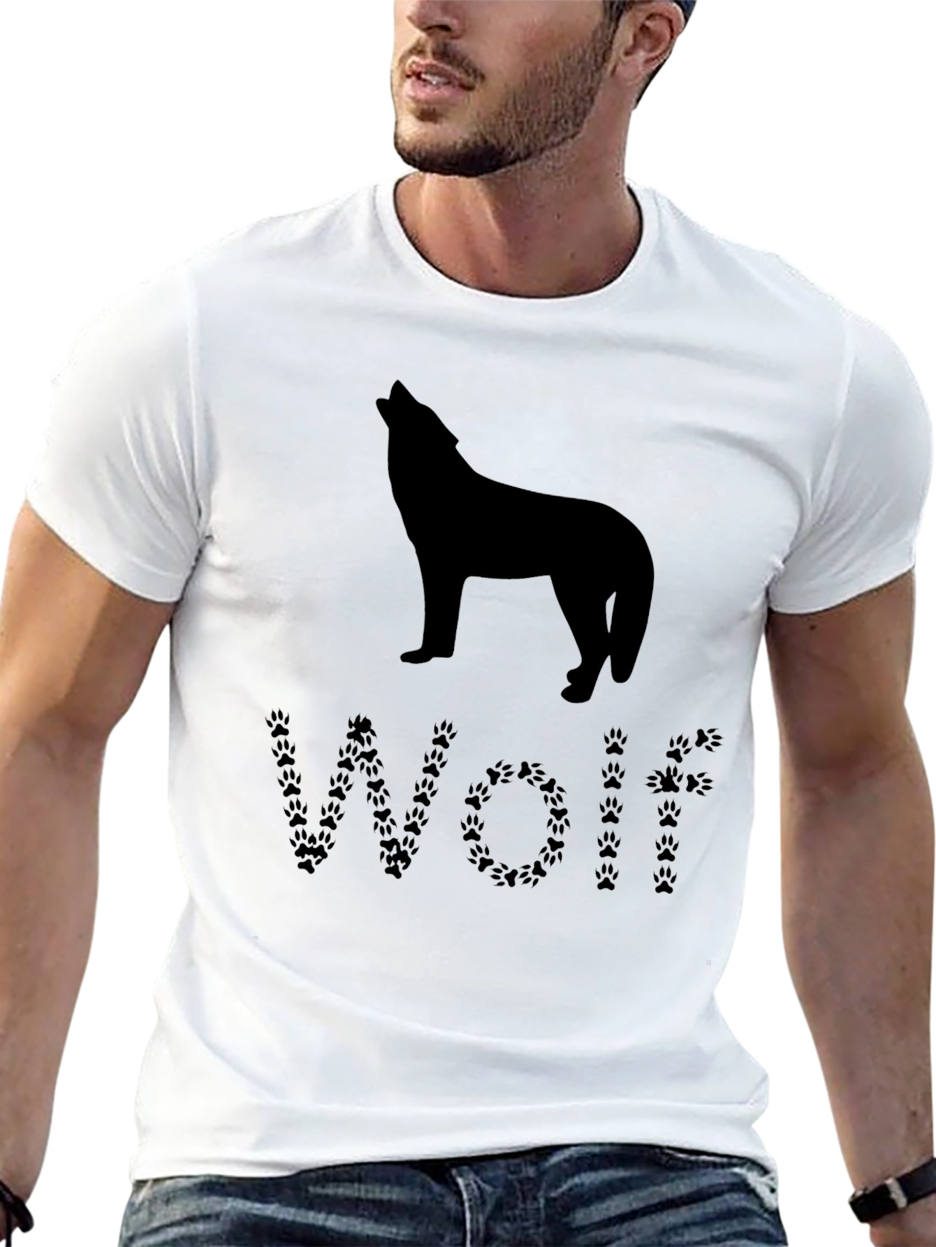 Wolf Silhouette T-Shirt - Animal Paw Print Design