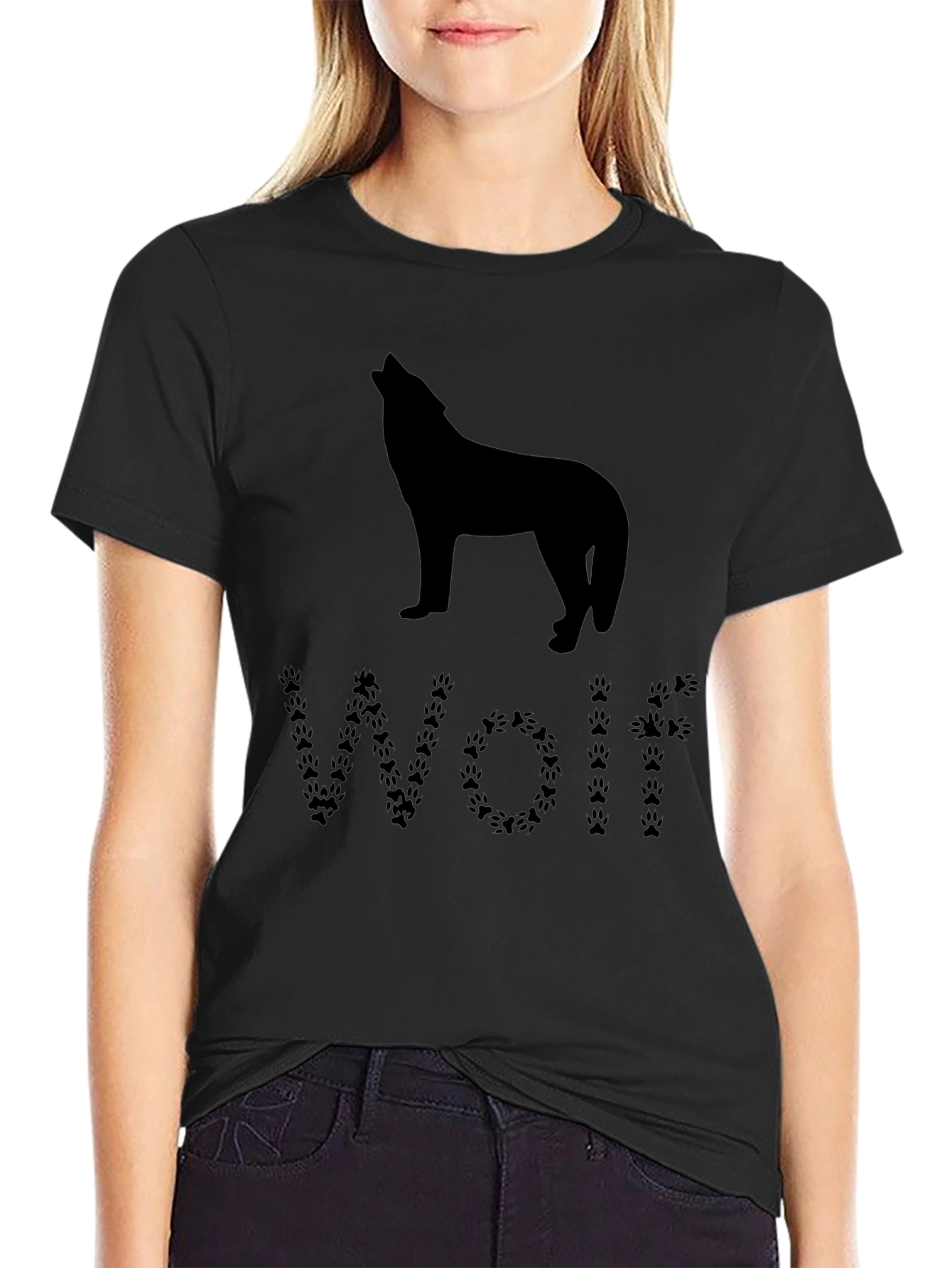 Wolf Silhouette T-Shirt - Animal Paw Print Design