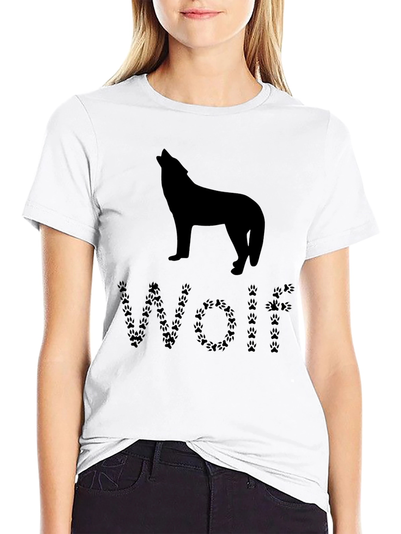 Wolf Silhouette T-Shirt - Animal Paw Print Design