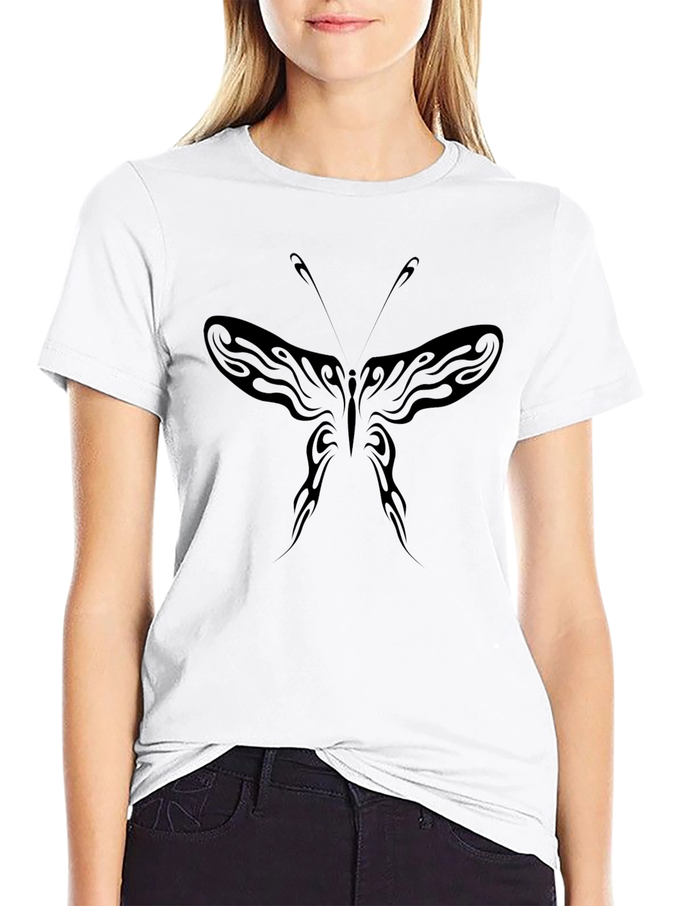 Mens Black Butterfly Tattoo Style Graphic Tee