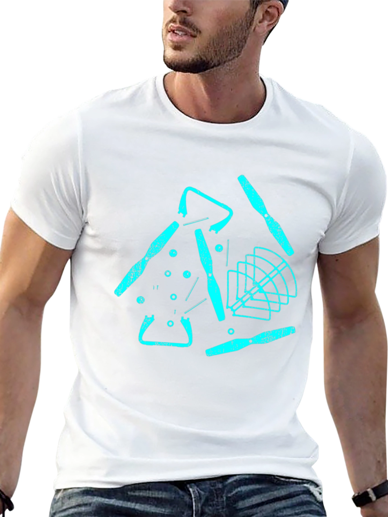 Drone Parts Graphic Tee - Black Casual T-Shirt