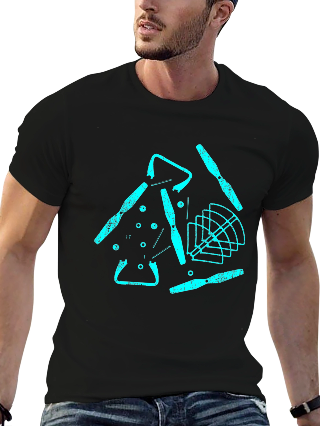 Drone Parts Graphic Tee - Black Casual T-Shirt
