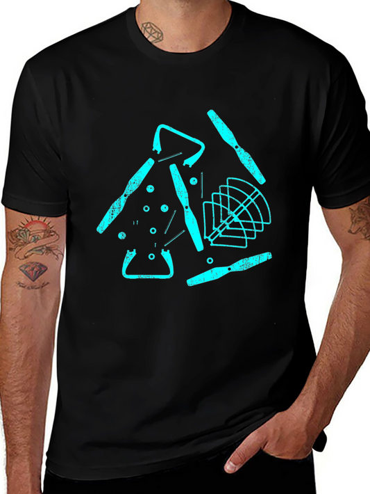 Drone Parts Graphic Tee - Black Casual T-Shirt