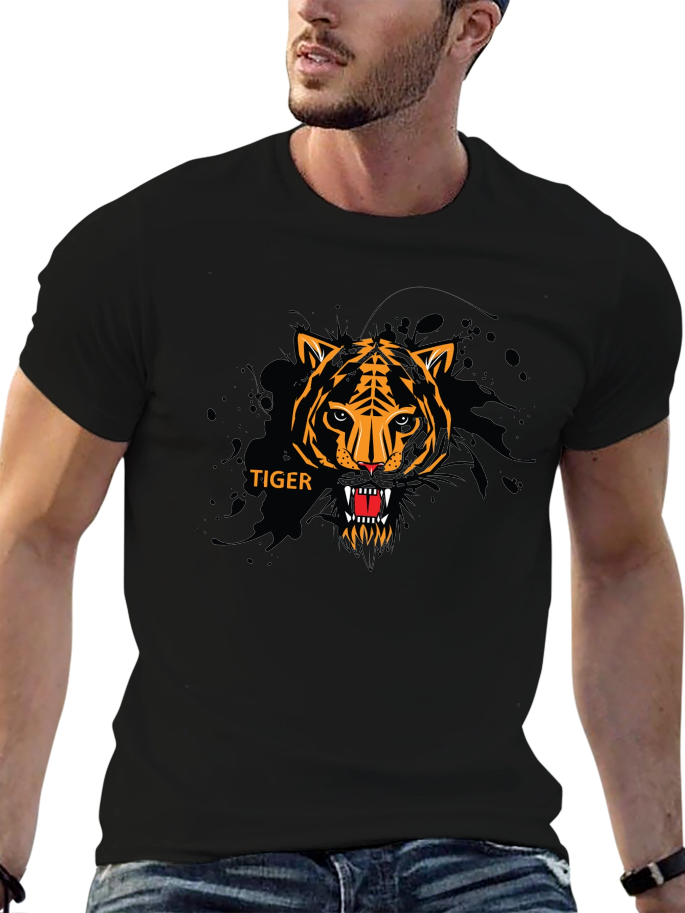Bold Tiger Graphic Black T-Shirt
