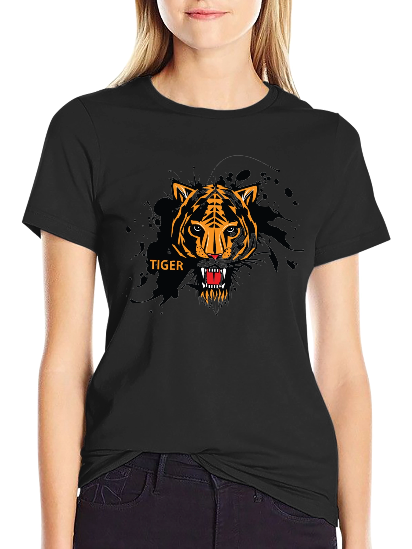 Bold Tiger Graphic Black T-Shirt