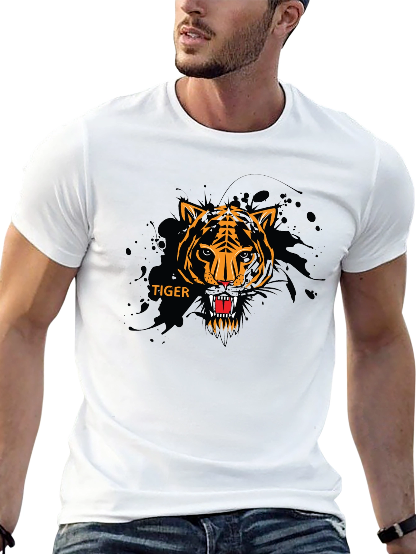Bold Tiger Graphic Black T-Shirt
