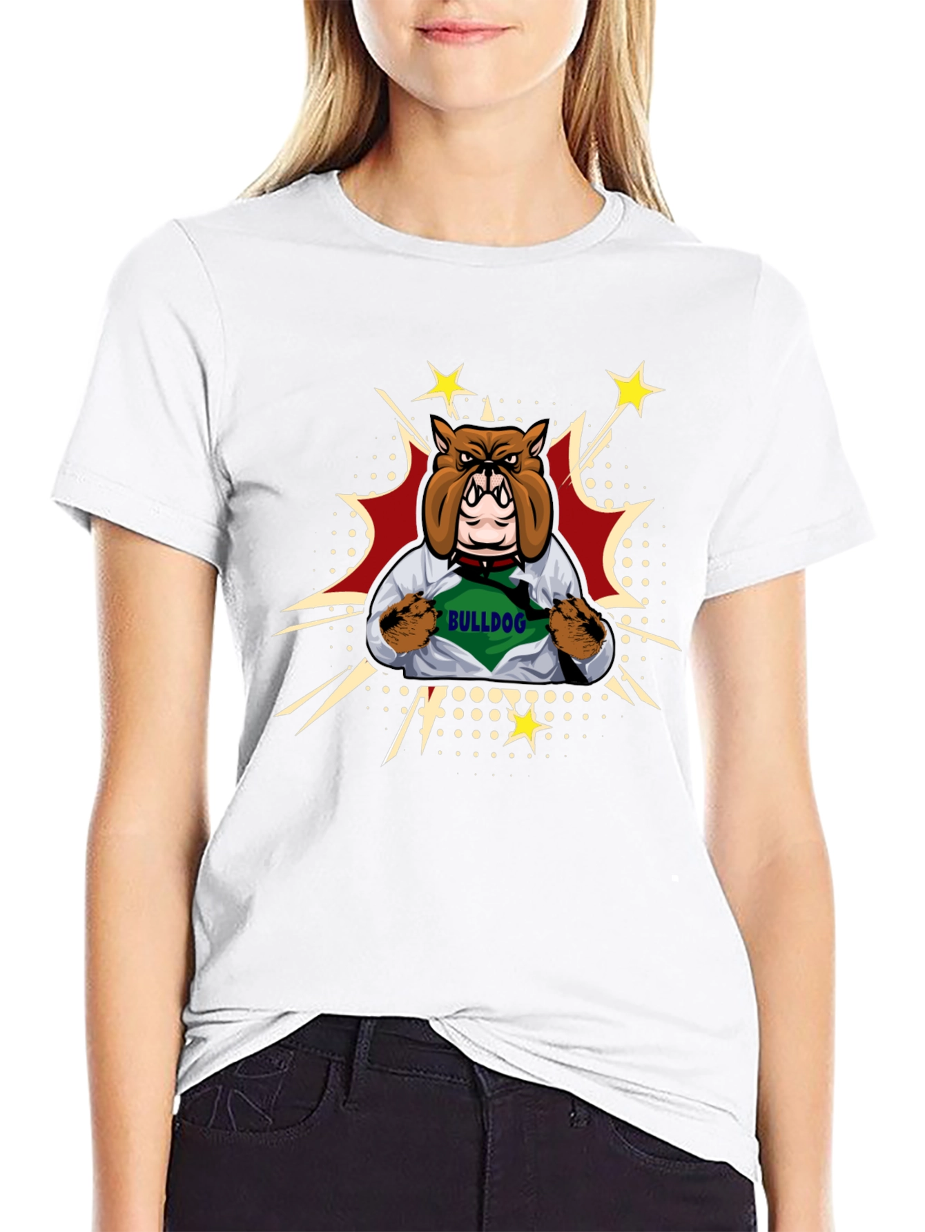 Bulldog Superhero Graphic Tee - Mens Black T-Shirt