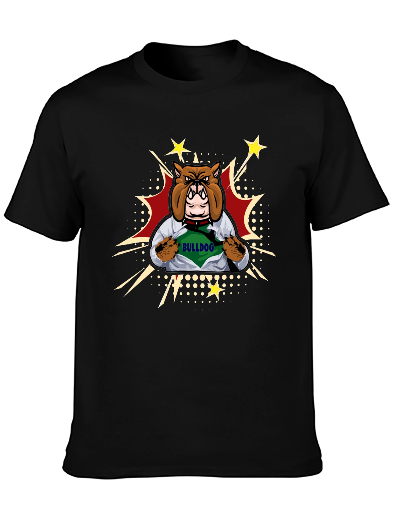Bulldog Superhero Graphic Tee - Mens Black T-Shirt