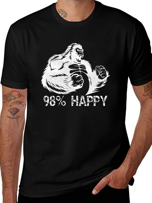 98% Happy Gorilla Graphic Tee - Black Cotton T-Shirt