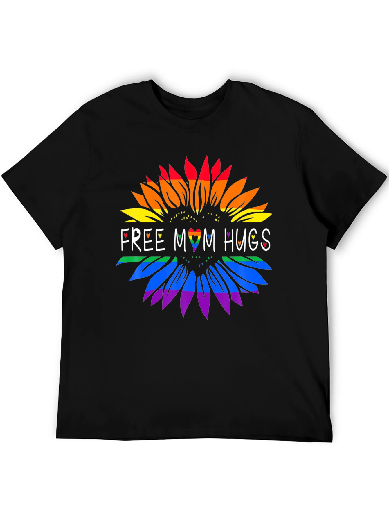 Rainbow Sunflower Free Mom Hugs Graphic Tee - Black