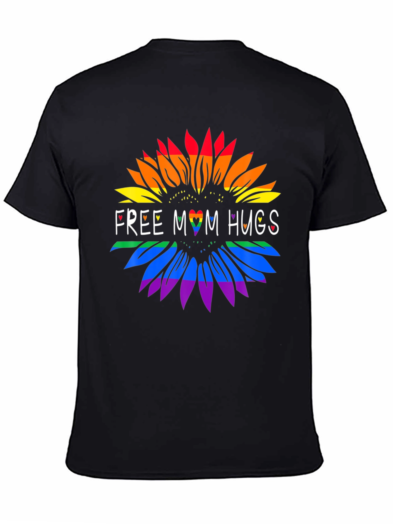 Rainbow Sunflower Free Mom Hugs Graphic Tee - Black