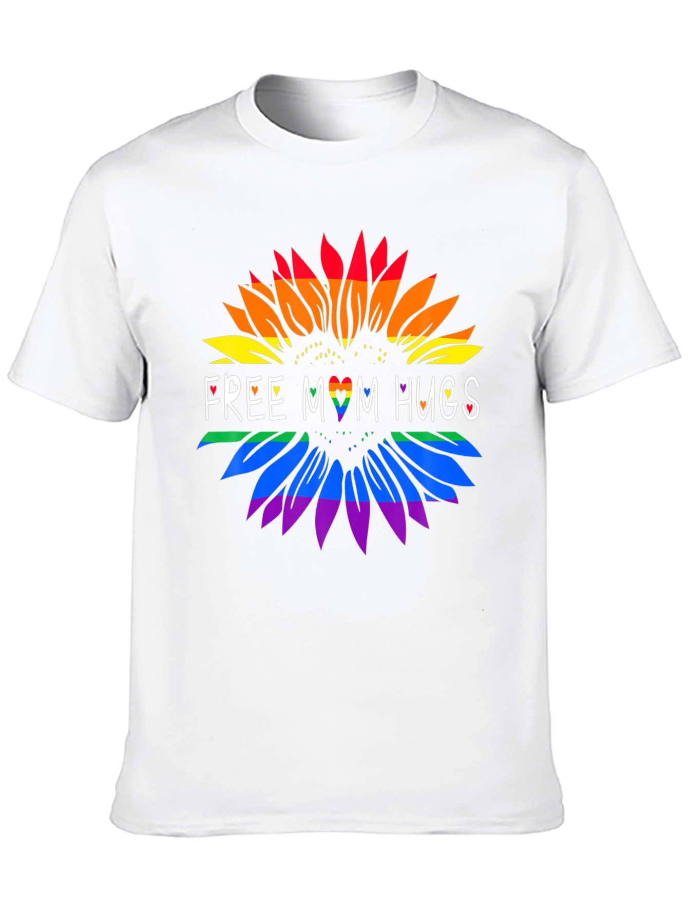 Rainbow Sunflower Free Mom Hugs Graphic Tee - Black