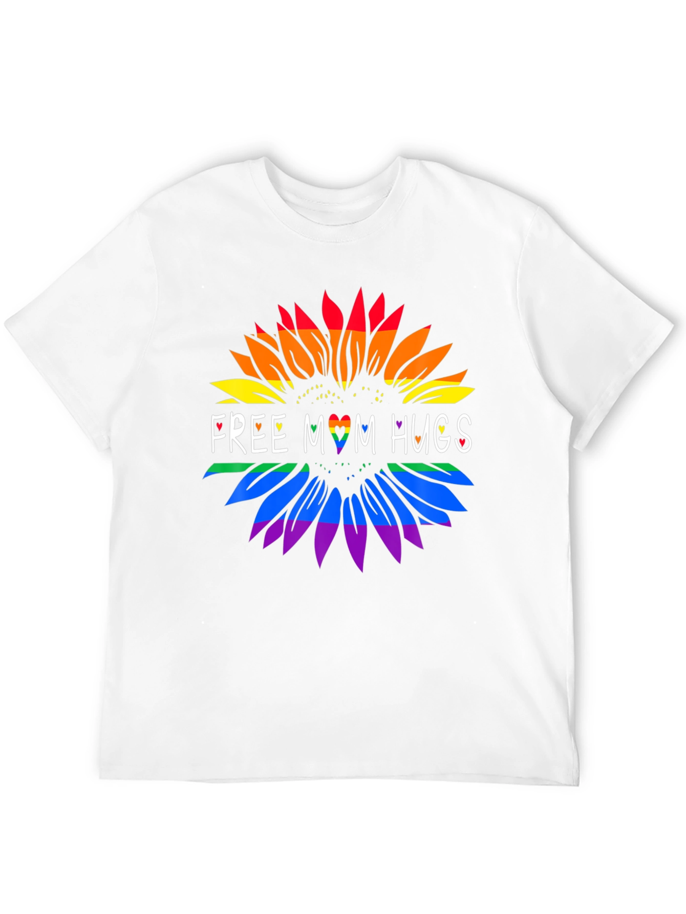 Rainbow Sunflower Free Mom Hugs Graphic Tee - Black