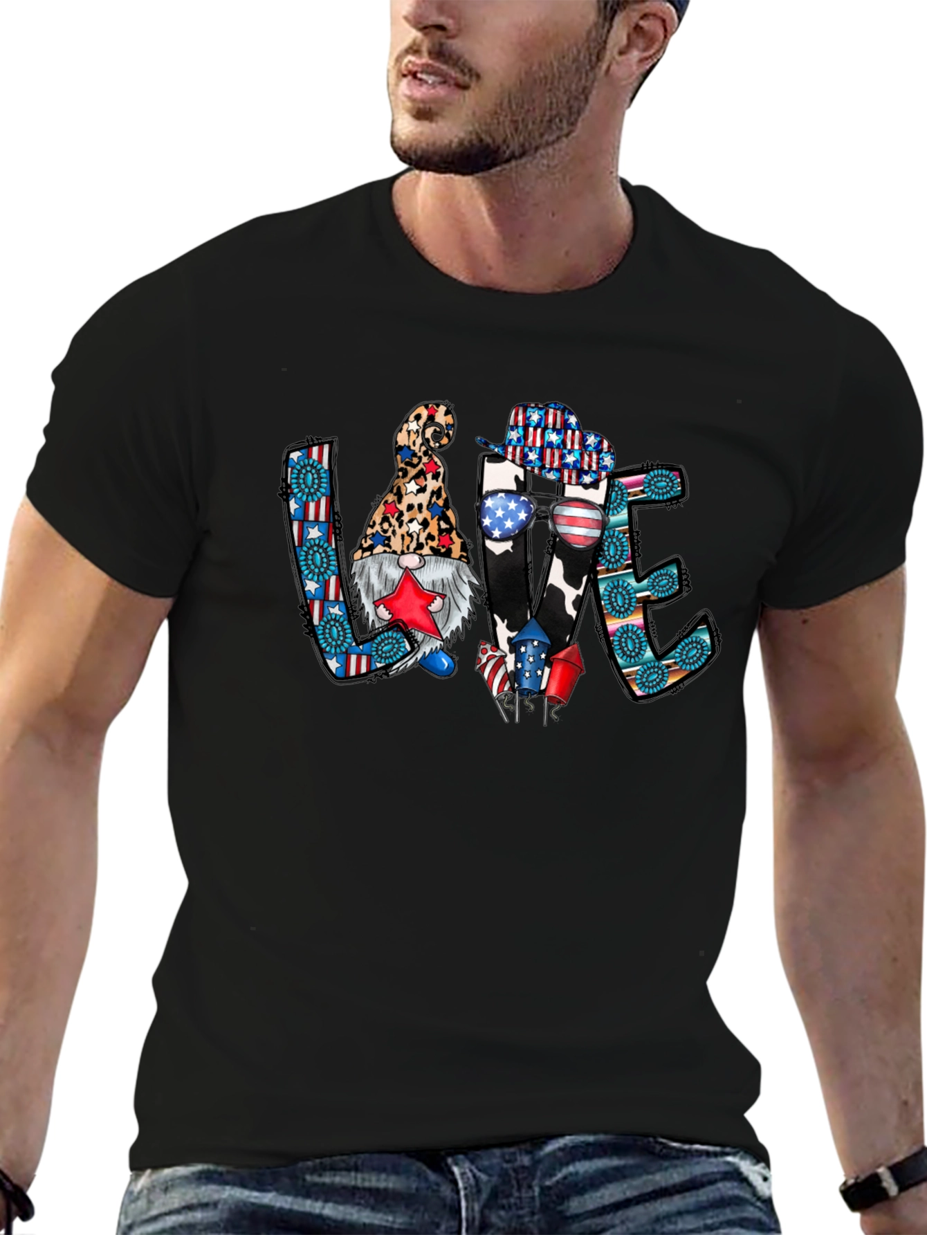 Patriotic LOVE T-Shirt - Gnome & Western Style