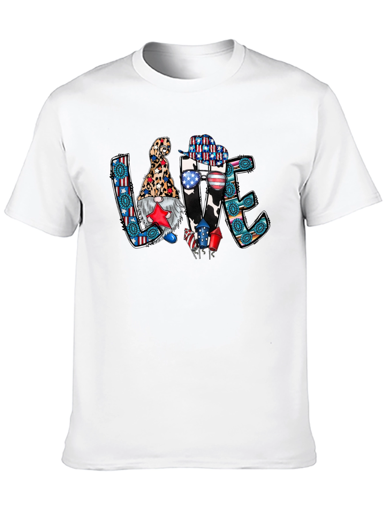 Patriotic LOVE T-Shirt - Gnome & Western Style
