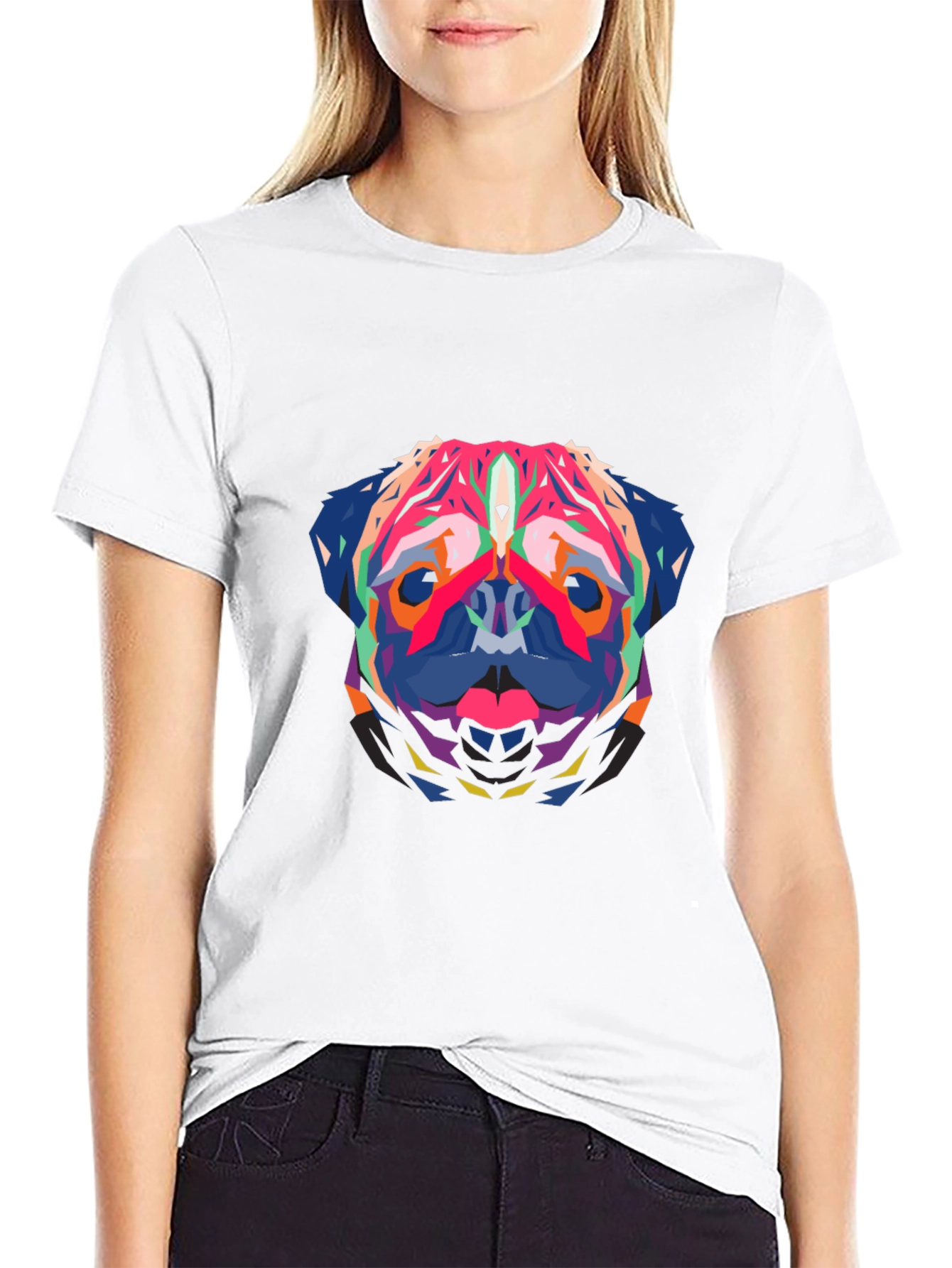 Geometric Pug Graphic Tee - Bold Style