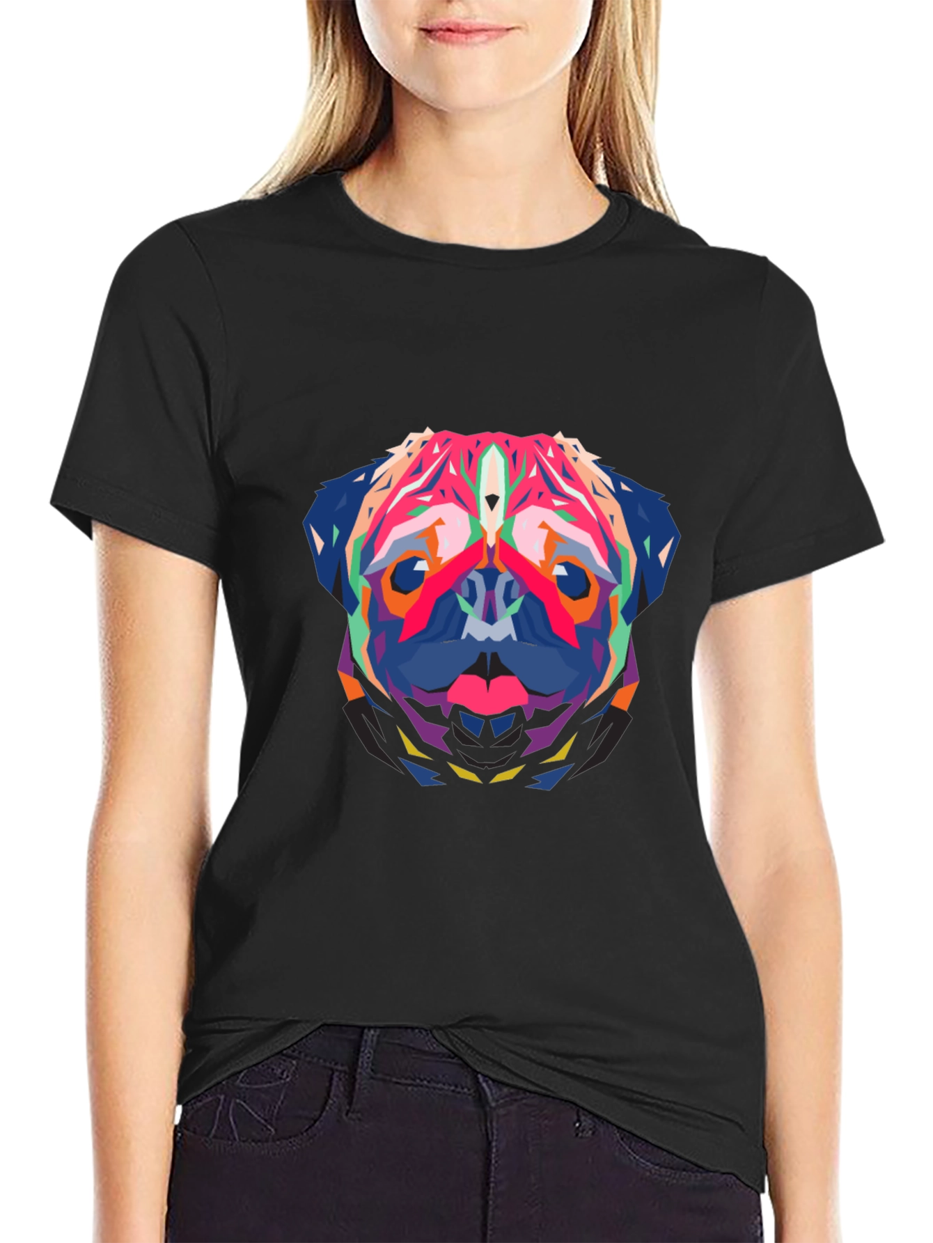 Geometric Pug Graphic Tee - Bold Style