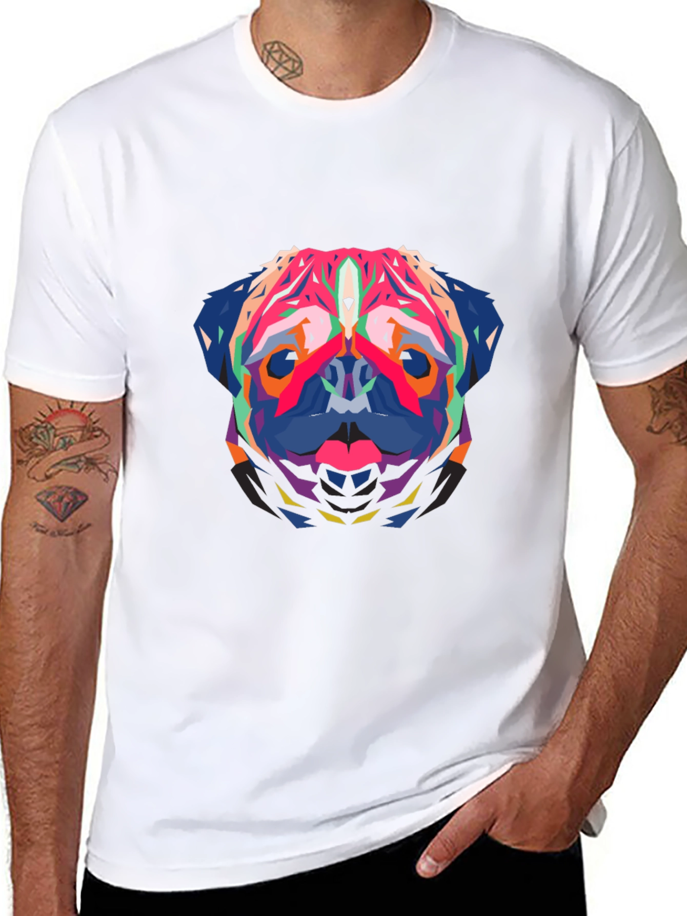 Geometric Pug Graphic Tee - Bold Style