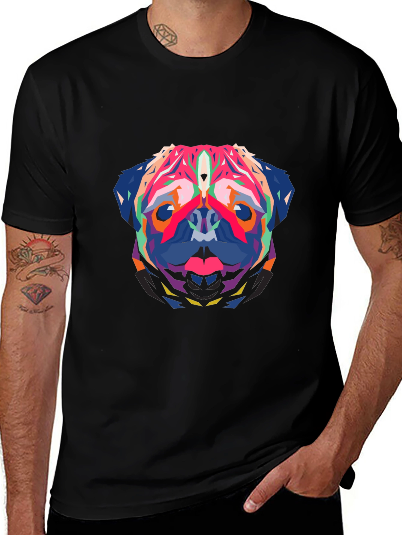 Geometric Pug Graphic Tee - Bold Style