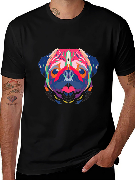 Geometric Pug Graphic Tee - Bold Style