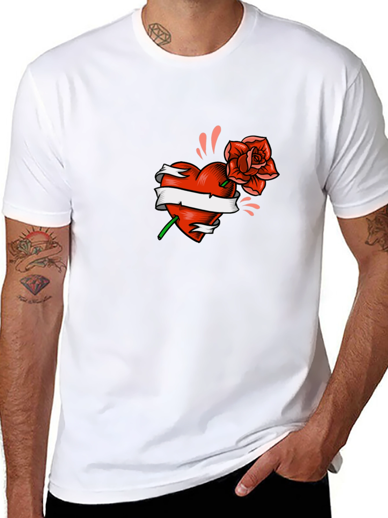 Heart & Rose Graphic Tee - Black