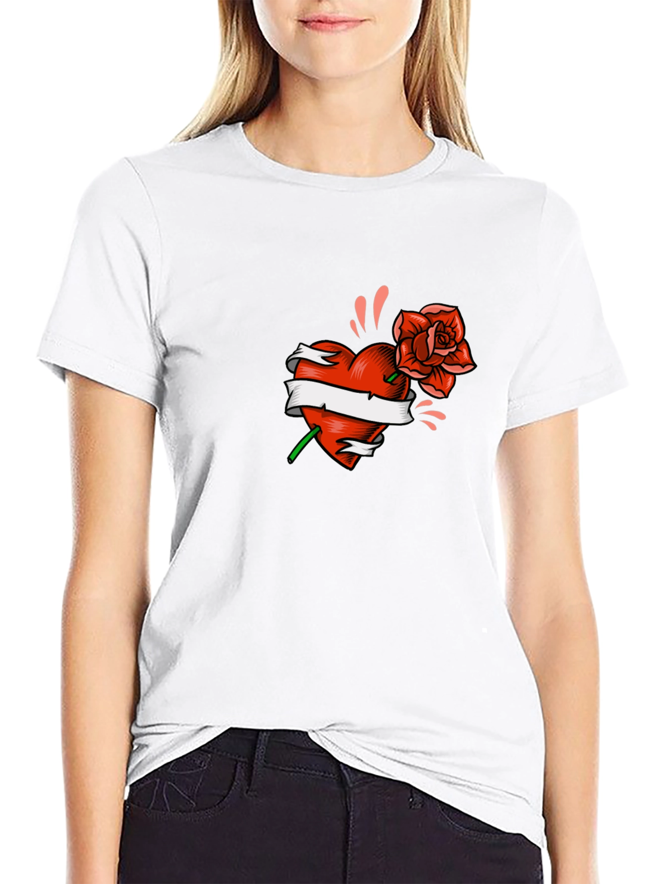 Heart & Rose Graphic Tee - Black
