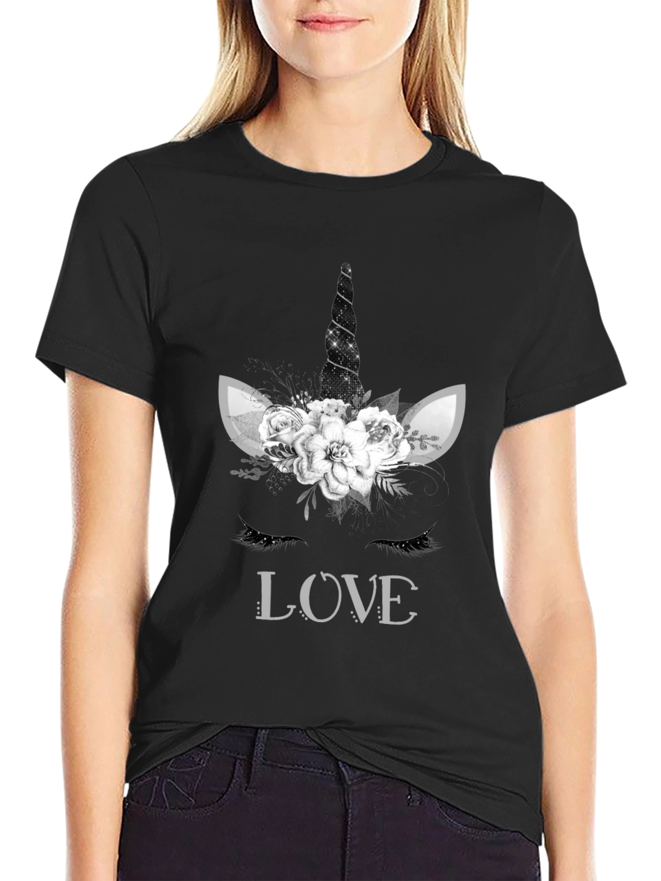 Unicorn Love Graphic Tee - Black