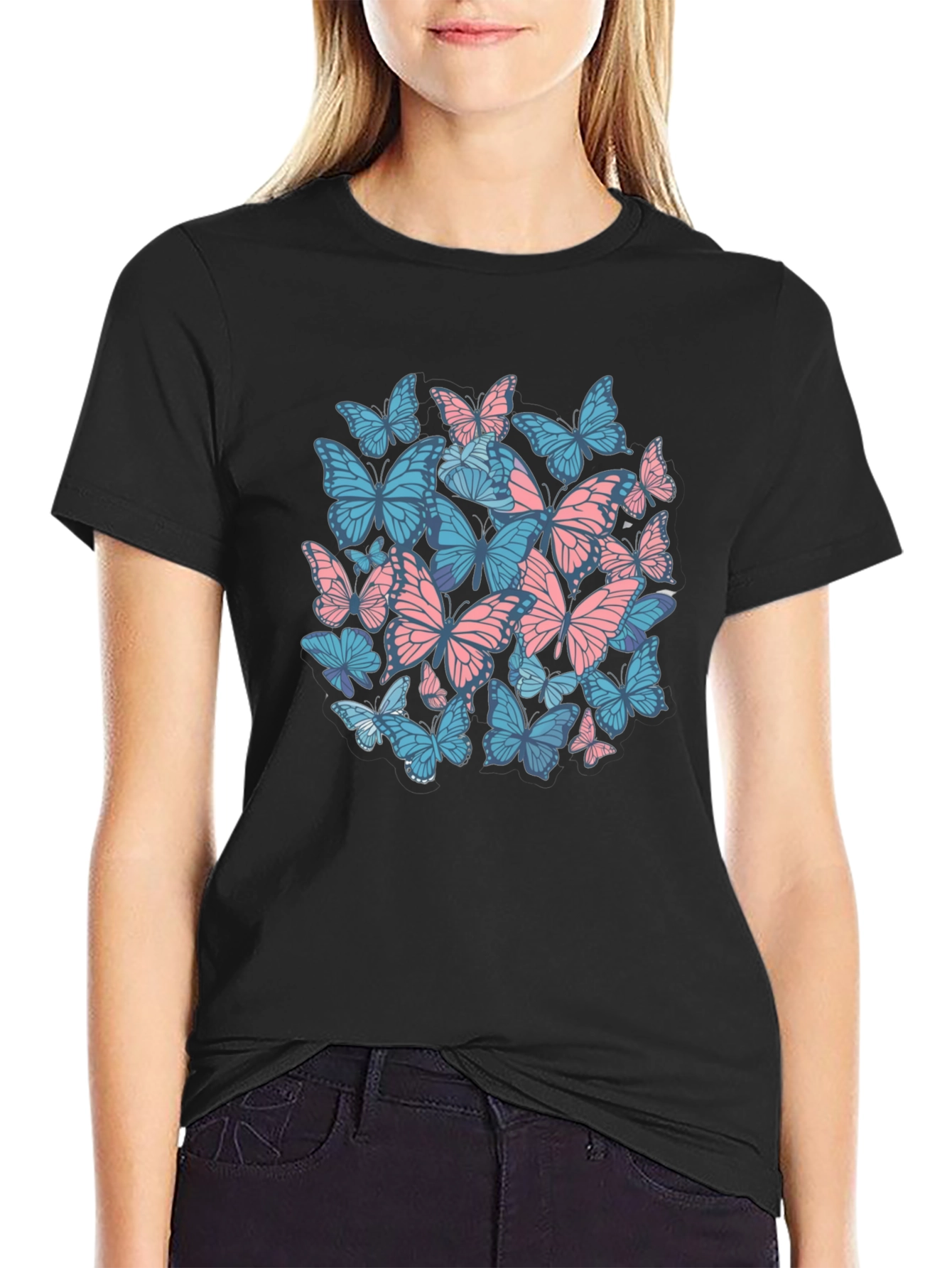 Butterfly Print Black T-Shirt