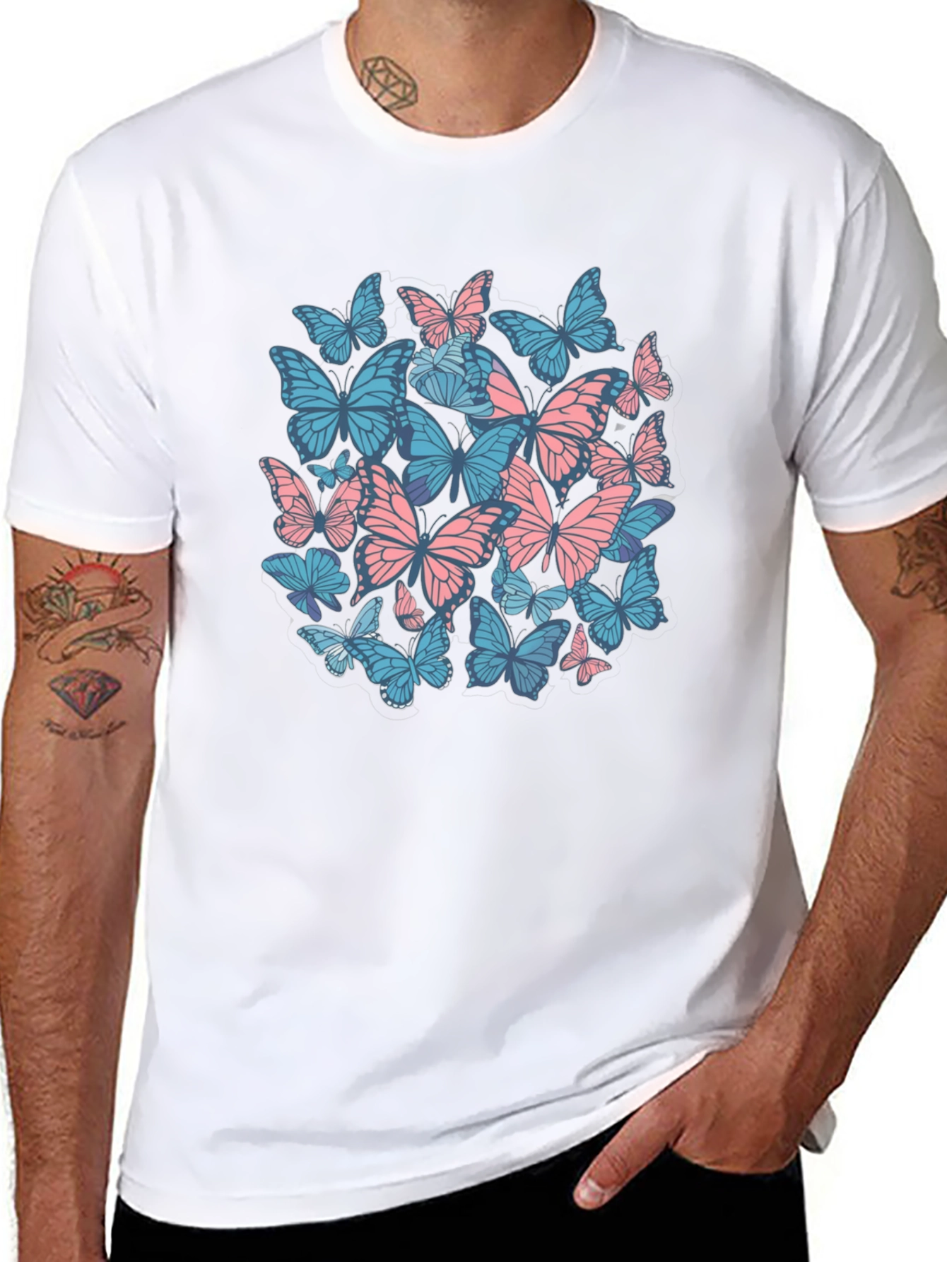 Butterfly Print Black T-Shirt