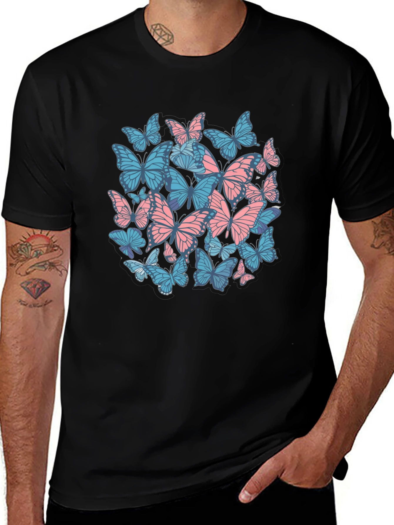 Butterfly Print Black T-Shirt