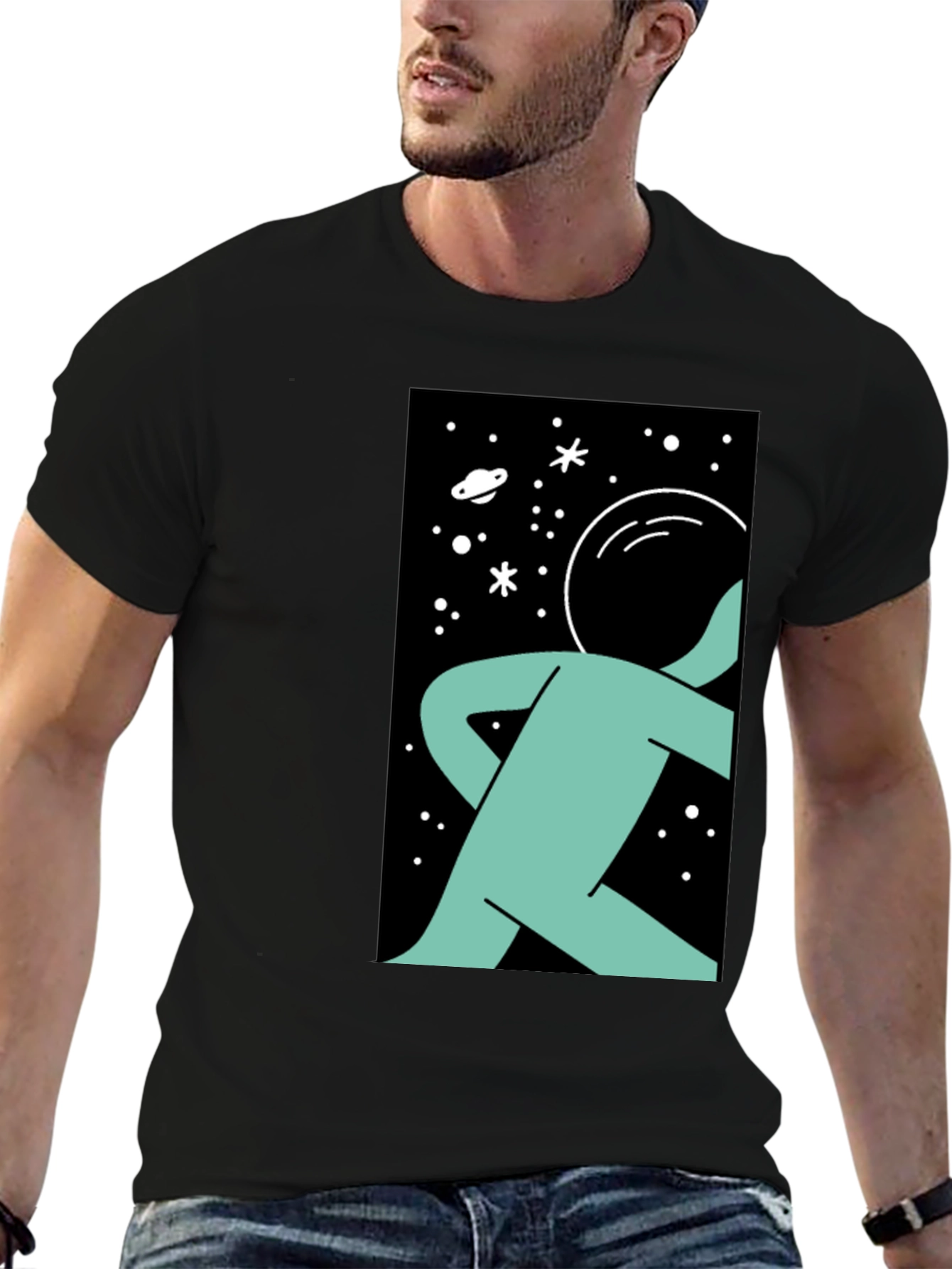 Astronaut Graphic Print Black T-Shirt