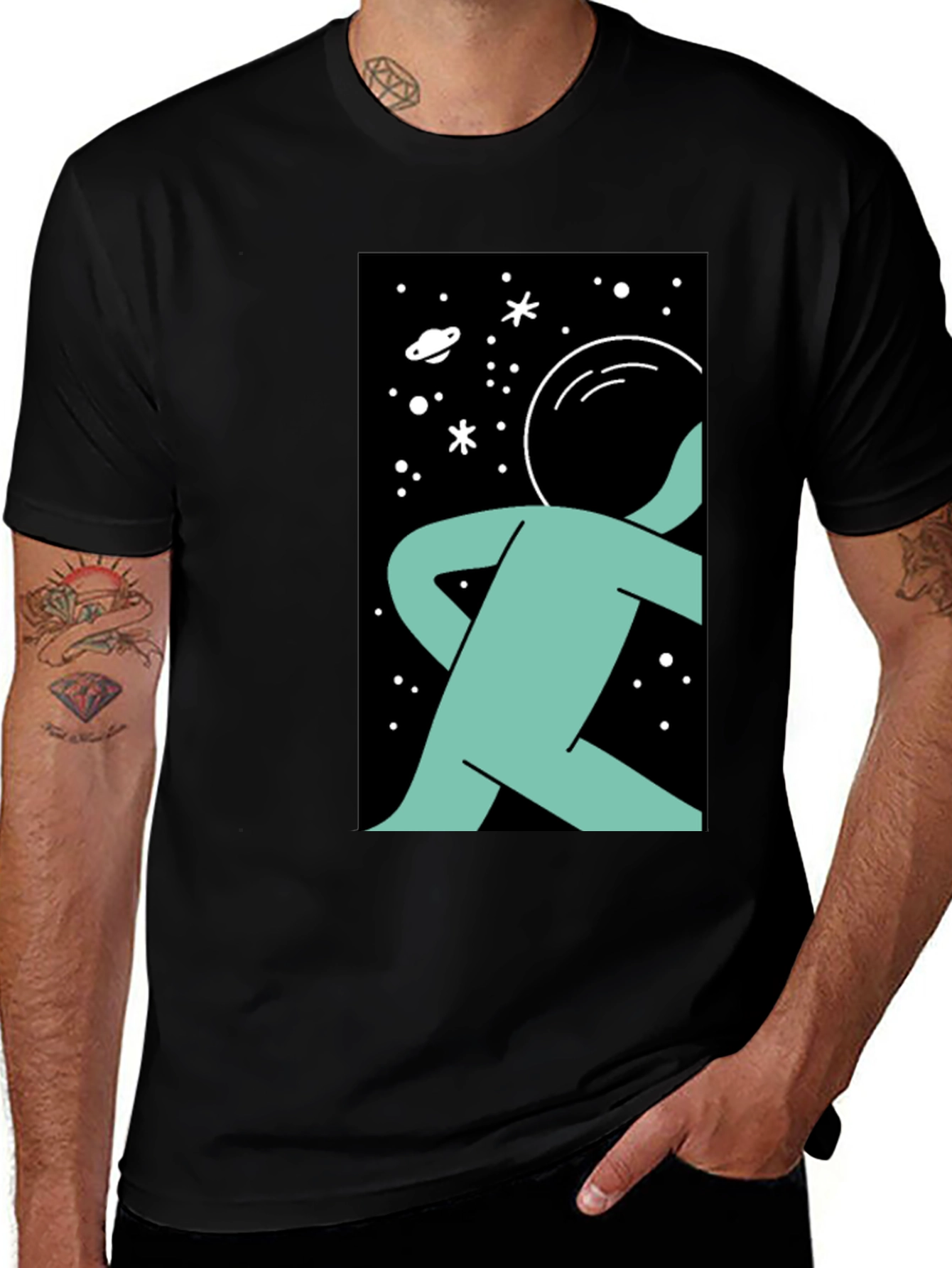 Astronaut Graphic Print Black T-Shirt