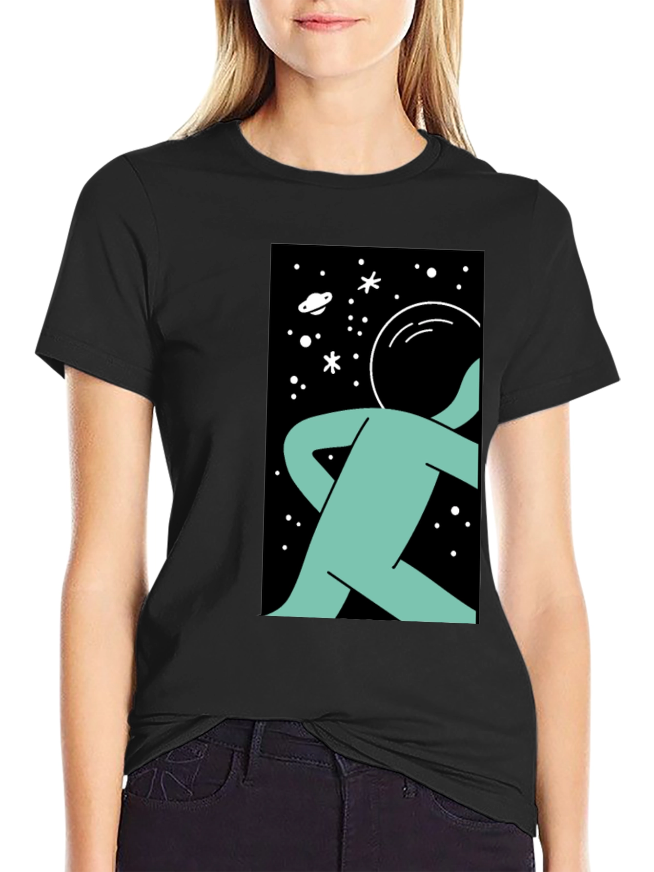 Astronaut Graphic Print Black T-Shirt
