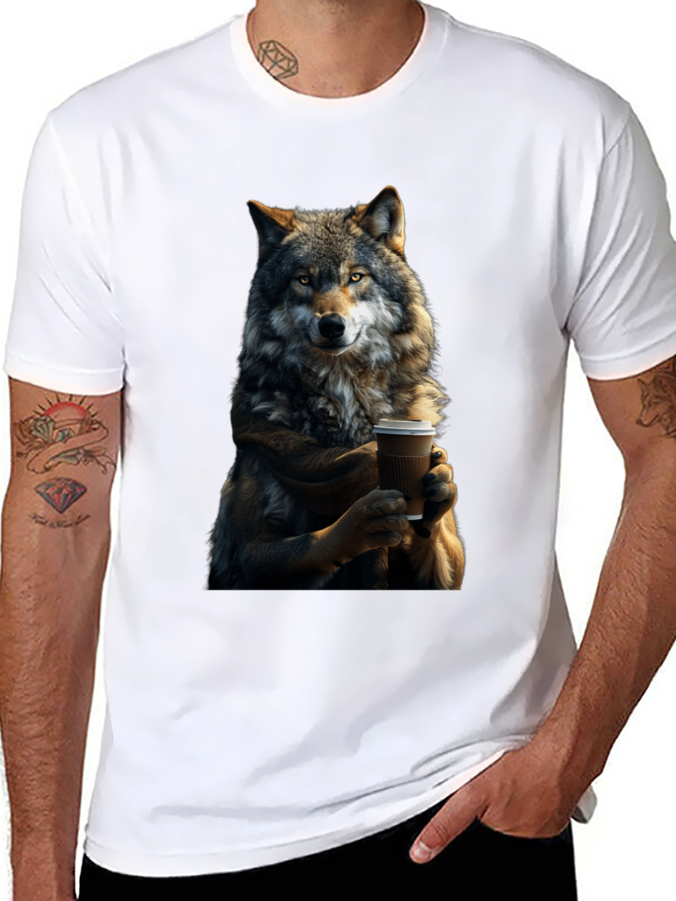 Wolf Coffee Lover Graphic T-Shirt