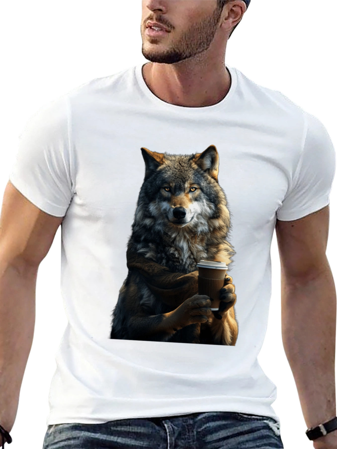 Wolf Coffee Lover Graphic T-Shirt