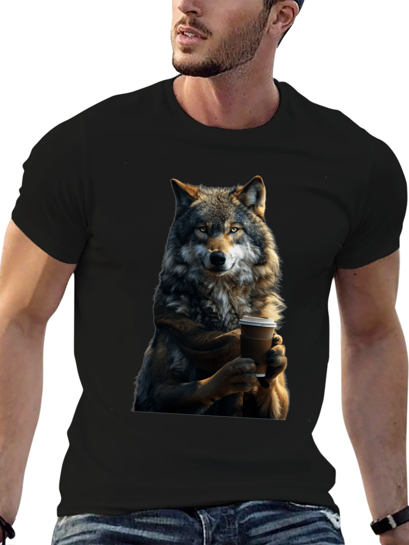 Wolf Coffee Lover Graphic T-Shirt