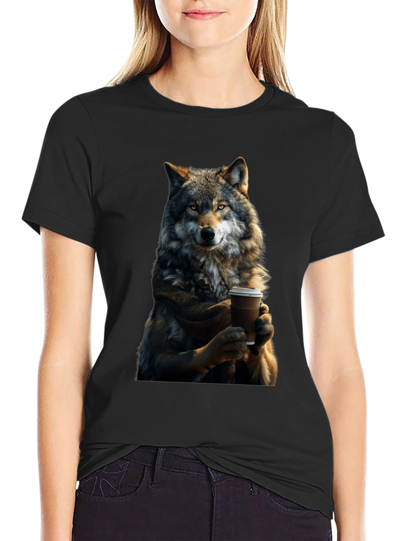 Wolf Coffee Lover Graphic T-Shirt