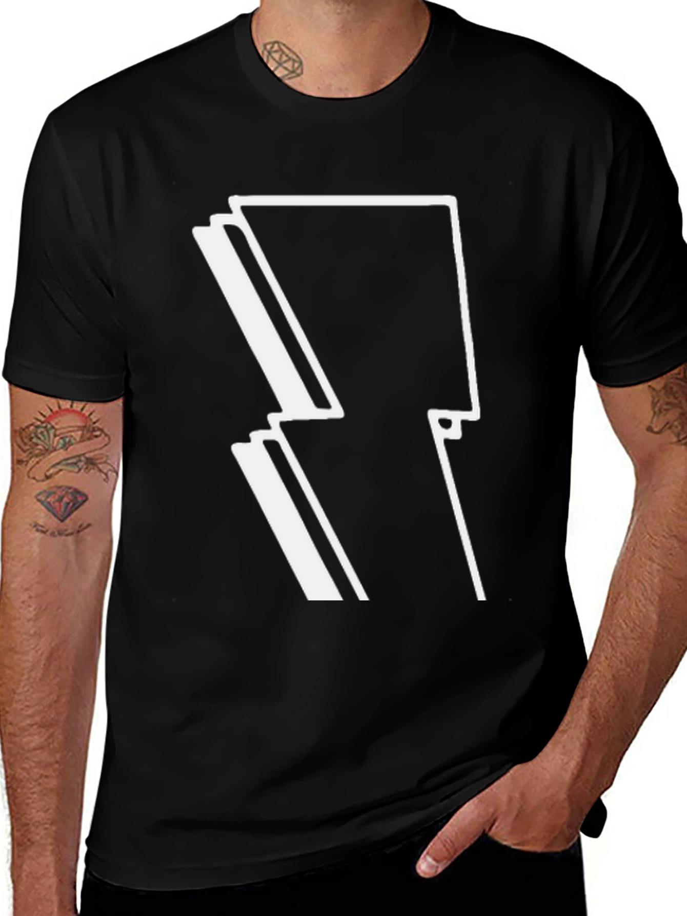 Bold Lightning Bolt Graphic Black T-Shirt