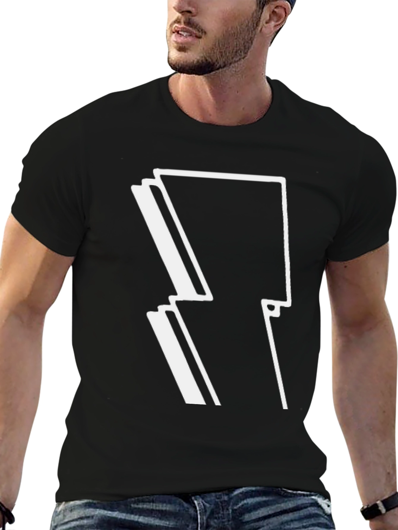 Bold Lightning Bolt Graphic Black T-Shirt
