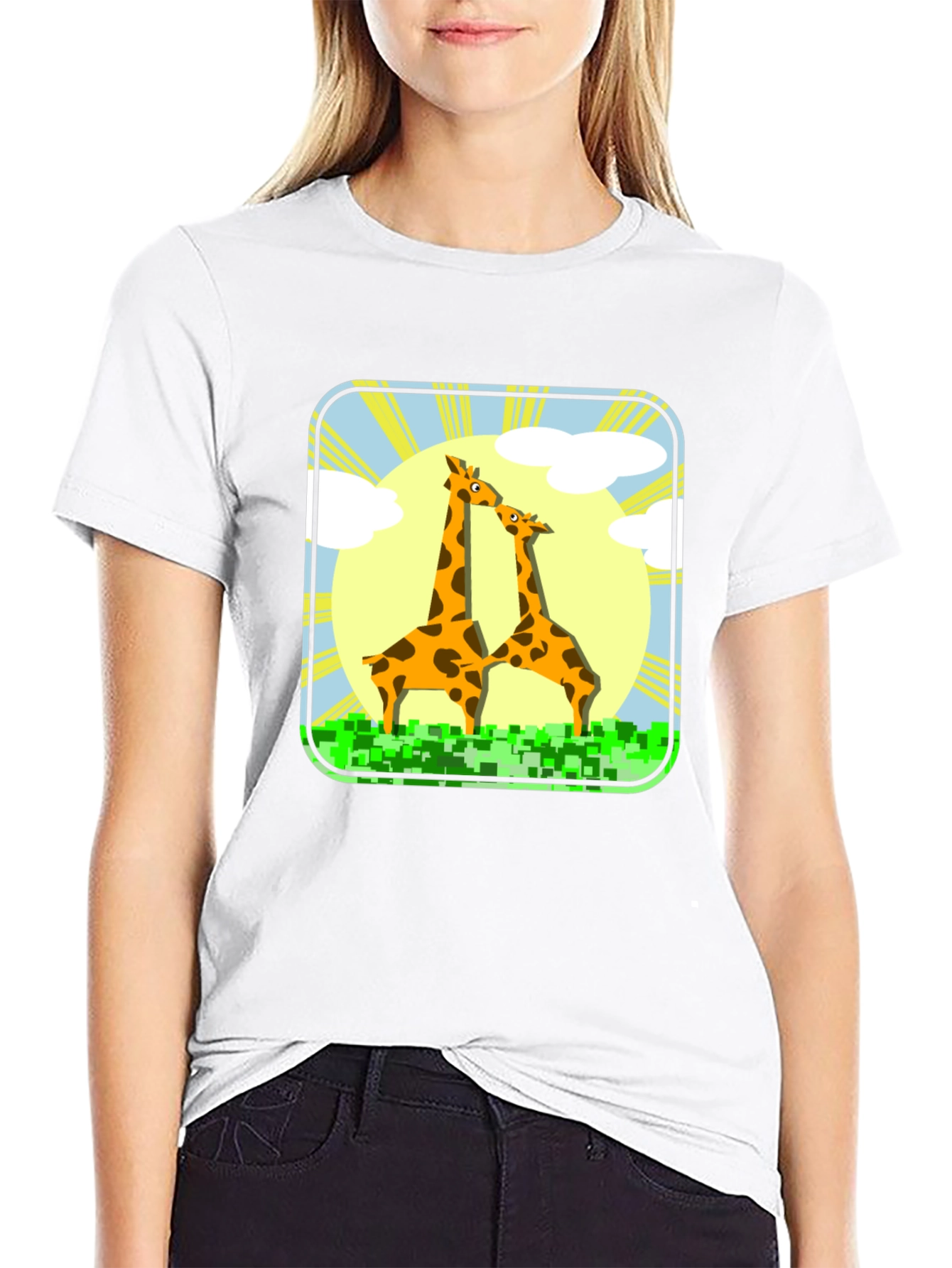Giraffe Graphic Tee - Black Cotton T-Shirt