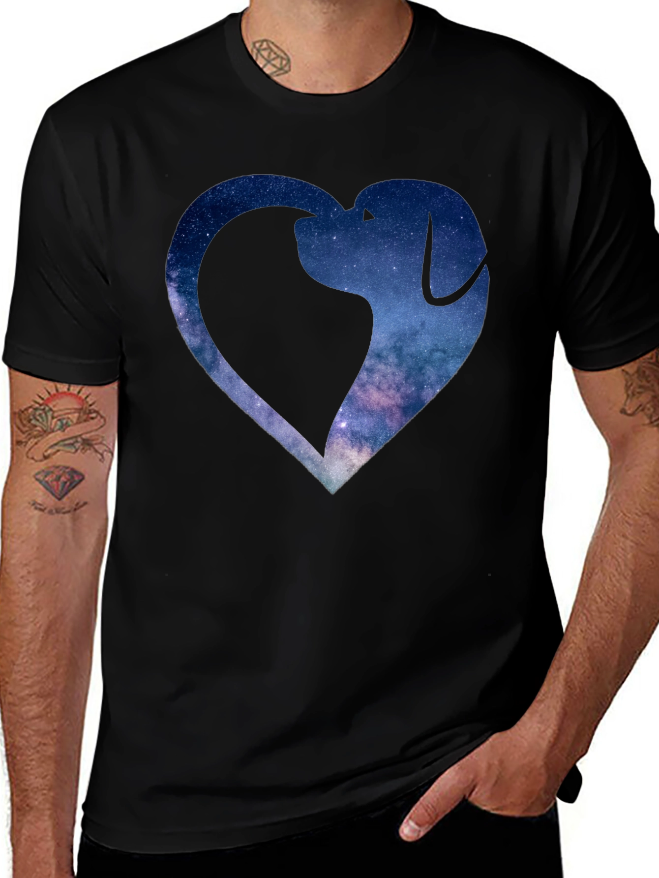 Galaxy Dog Heart Graphic Tee - Black
