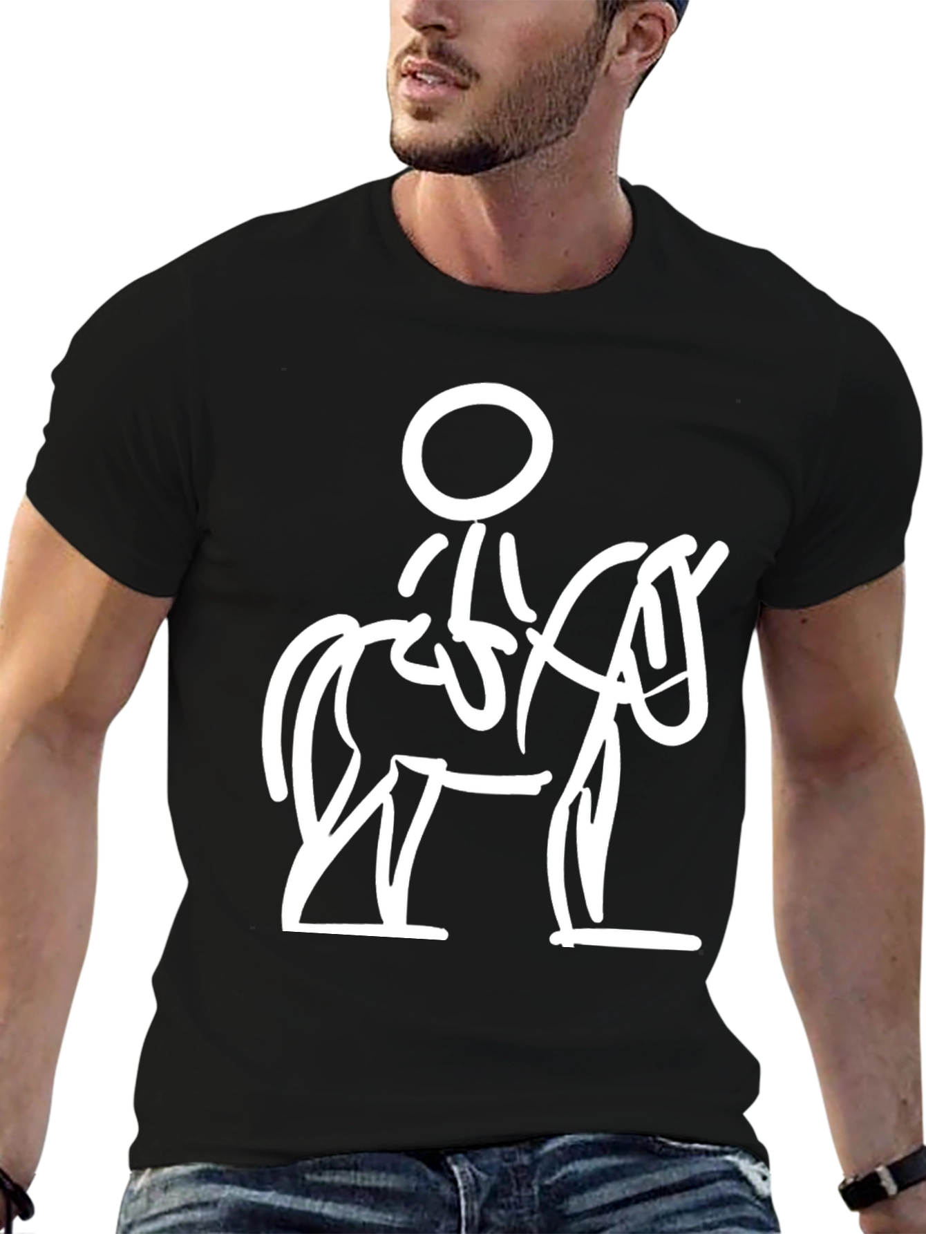 Stick Figure Horse Rider Black T-Shirt