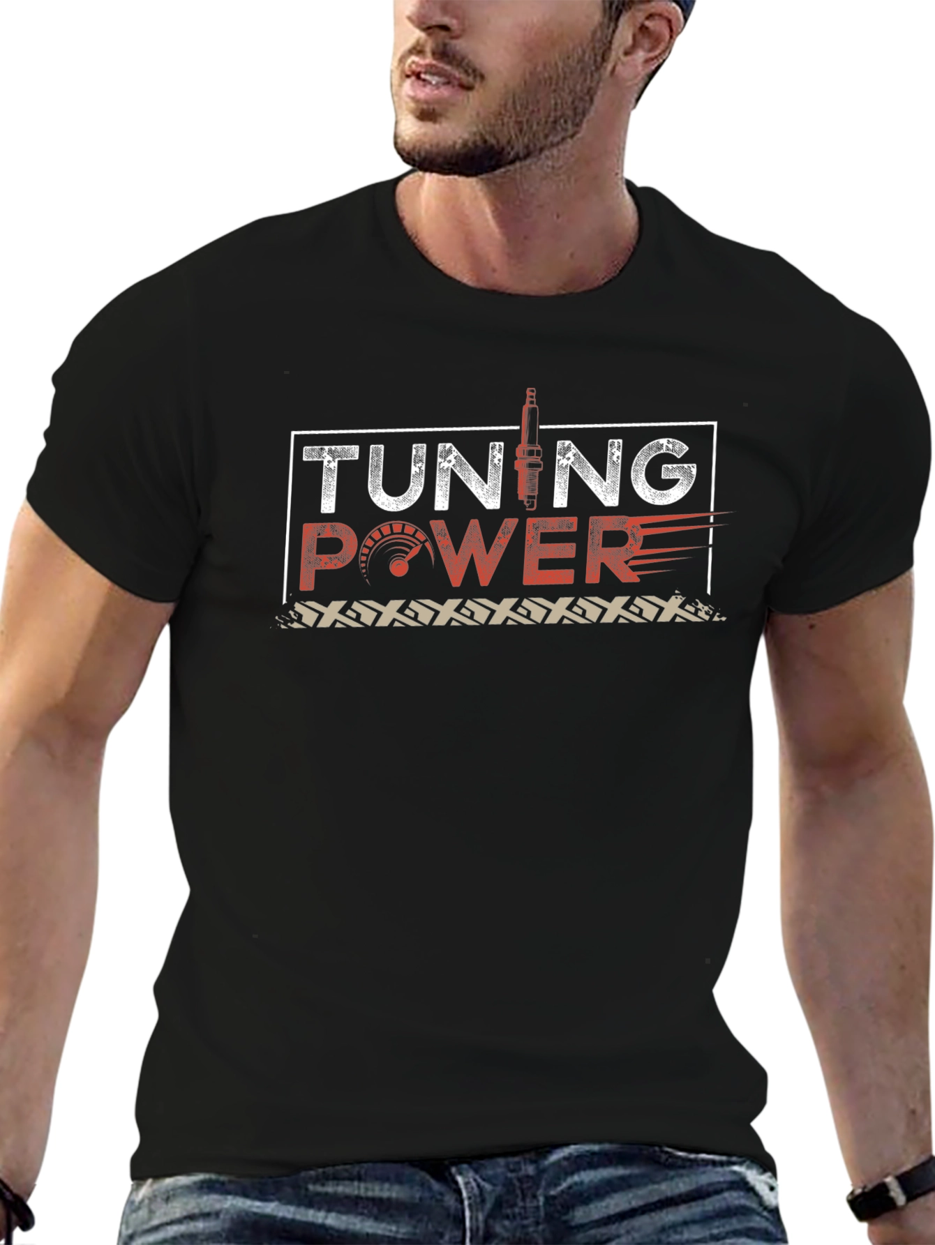 Tuning Power Graphic Print Black T-Shirt