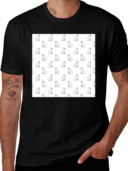 Cool Cat Pattern Black T-Shirt