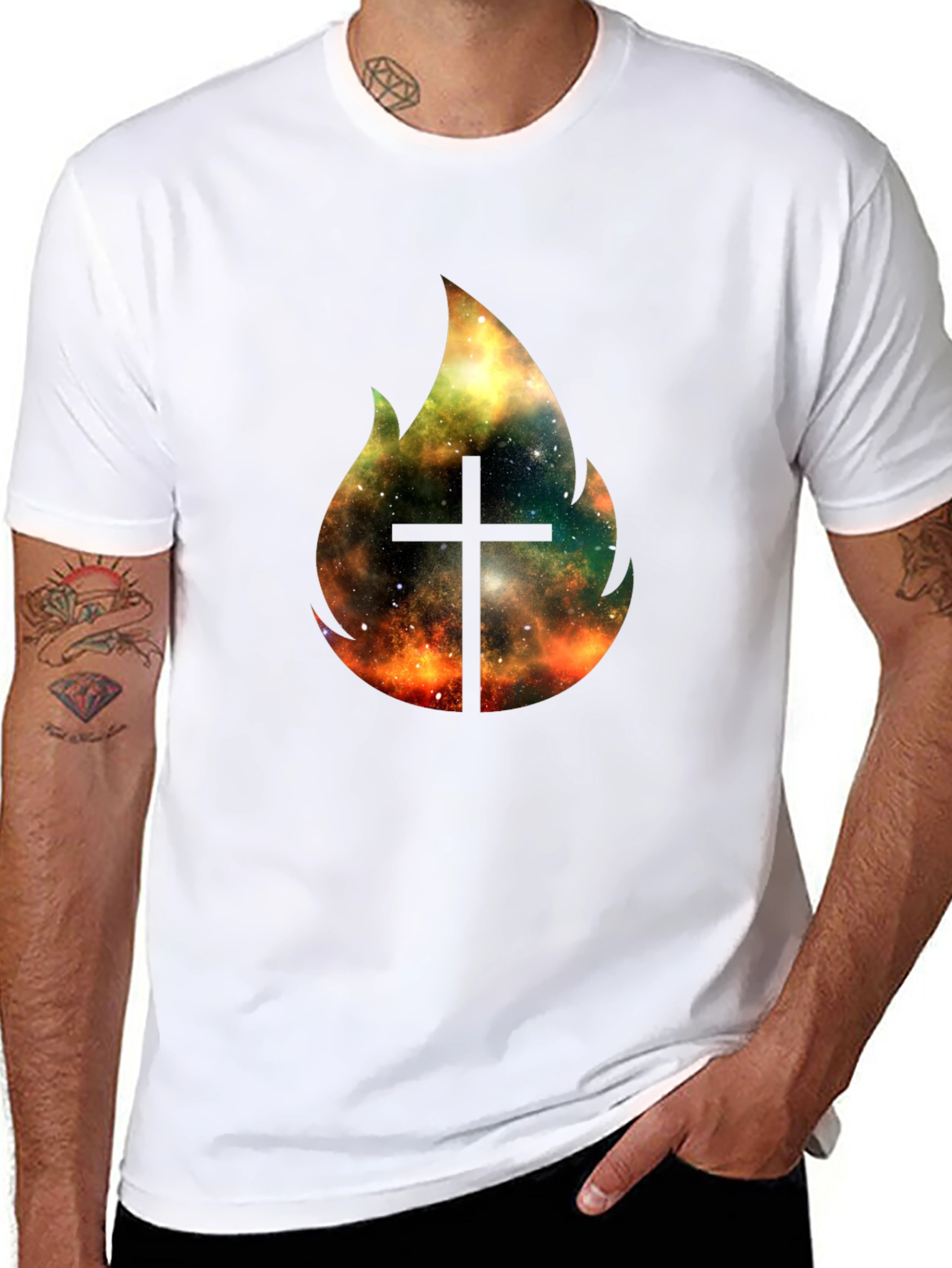 Cosmic Cross Fire T-Shirt - Black Christian Tee